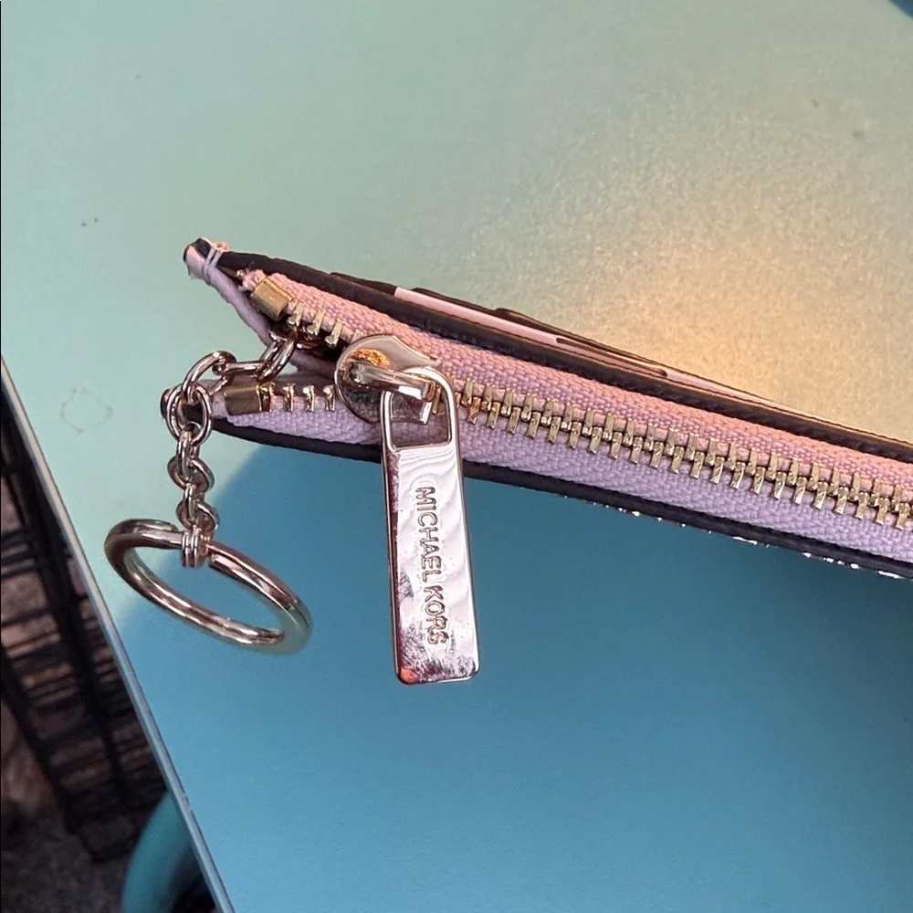 Michael Kors Light Pink Card Holder Gold Accents New Blush MK keychain wallet